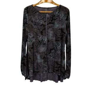 Ozo Velvet Burnout Top Womens XL Purple Black Whimsigoth Sheer Asym Hem Y2K